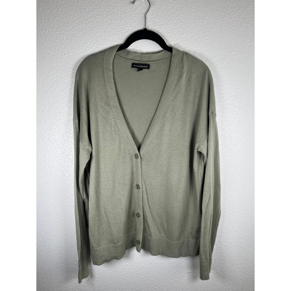 Banana Republic Cotton Viscose V-Neck Cardigan Lightweight Sweater Sage Green LG - Picture 2 of 7